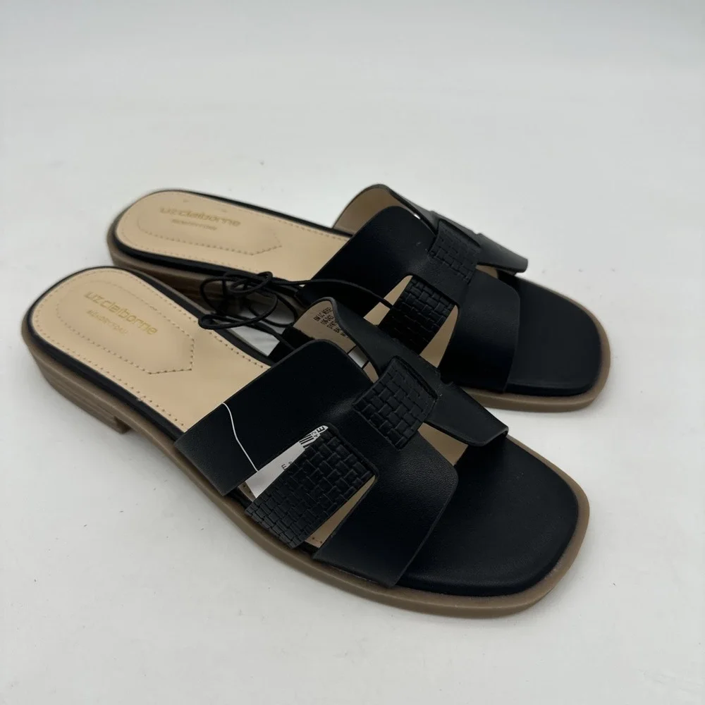 Liz‎ Claiborne Mersey BLACK Faux Leather Slip On Sandals Size 6M NWT